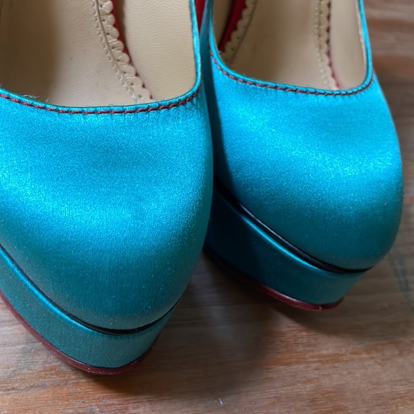 Charlotte Olympia Turquoise/Red Satin Josephine Platform Pumps Size 37.5 - Picture 12 of 12